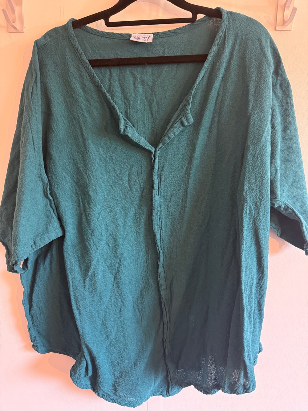 Oh My Gauze Teal Cotton Gauze Tunic Top Oversized Travel Lagenlook size 3